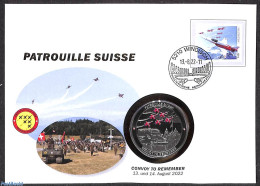 Switzerland 2022 Patrouilles Suisse Special Cover With Token (numisbrief), Postal History, Transport - Aircraft & Avia.. - Brieven En Documenten