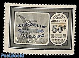 Argentina 1930 50c, Blue Overprint, Stamp Out Of Set, Unused (hinged), Transport - Zeppelins - Unused Stamps