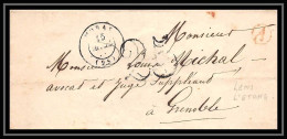 36818 Moras Drome 1853 Boite Rurale A Lens L'etang Pour Grenoble France Marque Postale LAC Lettre Cover - 1849-1876: Période Classique