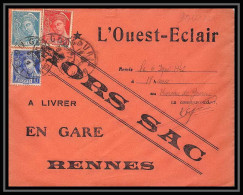 36570 Hors Sac Type Mercure Gourin 1942 Morbihan Pour Gare De Rennes Bretagne Ouest Eclair France Lettre Cover - 1921-1960: Période Moderne