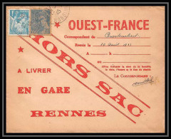 36549 Hors Sac Type Mercure Questembert 1945 Morbihan Pour Gare De Rennes Bretagne Ouest Eclair France Lettre Cover - 1921-1960: Modern Period