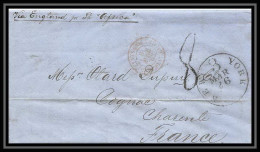 36231 1862 Steamer Africa New York Usacognac Charente Marque Postale Maritime Cover Schiffspost Lettre LAC Bateau - Poste Maritime