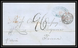 36092 1855 Steamer Asia New York Usa Cognac Charente Marque Postale Maritime Cover Schiffspost Lettre LAC Bateau Ship - Poste Maritime