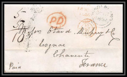 36045 1852 Sunderland England Port Payé PAID Cognac Charente Marque Postale Maritime Cover Schiffspost Lettre LAC - Entry Postmarks