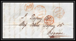 36022 1851 Liverpool England Port Payé PAID Cognac Charente Marque Postale Maritime Cover Schiffspost Lettre LAC - Entry Postmarks