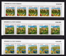 Tunisia/Tunisie 2024 - Innovative Agriculture Systems:Historic Oasis, Hanging Gardens, Ramli Culture - Strip Of 5 Stamps - Tunisia (1956-...)