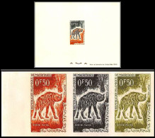 94001b Y&t N°165 Hyena Hyène Animals 1963 Mauritanie Essai + Epreuve Deluxe Proof Non Dentelé Imperf Bande De 3 ** MNH  - Félins