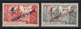 Inde - YV 175 & 176 N** MNH Luxe , France Libre , New York - Nuevos