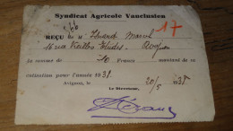 Cotisation AVIGNON 1938, Syndicat Agricole  ............... E3-102 - Cartes De Membre