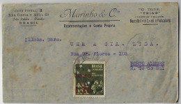 Brazil 1944 Marinho & Co Cover Sent From João Pessoa To Porto Alegre Airmail Stamp Pro Juventute Overprinted Cr$1.20 - Covers & Documents