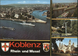 71458192 Koblenz Rhein Deutsches Eck Denkmal Kaiser Wilhelm Faehrschiff Kahn Bin - Koblenz