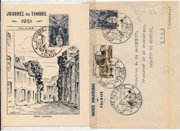 Falaise (14 Calvados) Journée Du Timbre 1951 Carte Maximum Et Enveloppe (devant) A Entête De La Société Philatélique - 1921-1960: Période Moderne