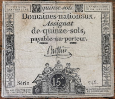 Assignat 15 Sols - L'an 4e De La Liberté - 4 Janvier 1792 - Série 748 - Buttin - Assignats & Mandats Territoriaux