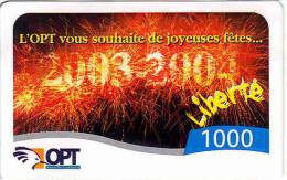 Caledonie Caledonia Telecarte Phonecard Liberte Meilleurs Voeux 2004, Feux Artifice, 1000 F Ut., TBE - Nieuw-Caledonië