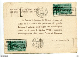 Bassano Quattro Esemplari Su Cartoncino FDC - 1946-60: Marcophilie