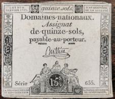 Assignat 15 Sols - L'an 4e De La Liberté - 4 Janvier 1792 - Série 655 - Buttin - Assignats