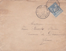 1899--Lettre FONTAINEBLEAU-77  Pour DIXMONT-89 (France)- Type Sage,cachet Du  7-AOUT-99 + Cachet DIXMONT Verso - 1877-1920: Période Semi Moderne