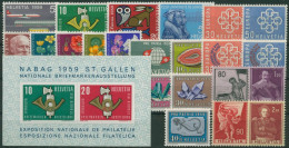 Schweiz Jahrgang 1959 Komplett 668/91, Block 16 Postfrisch (G60010) - Nuevos