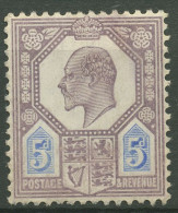 Großbritannien 1902 Köng Edward VII. 5 Pence, 110 Mit Falz - Neufs