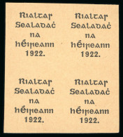 Proof Overprints By Alex Thom, 5line Format For Low Values Only: Black Overprint On Thin, Buff Paper In Block Of Four - Autres & Non Classés