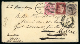 1871 (Sep 1) Envelope From Malta To India Franked With GB 1867-73 3d Rose Pl.6 And 1d Red Pl.155 Tied By "A24" Duplexes - Andere & Zonder Classificatie
