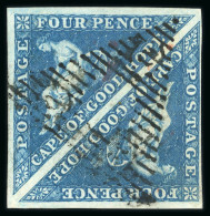 1853 4d Deep Blue On Deeply Blued Paper In Pair With Clear To Large Margins, Used - Autres & Non Classés