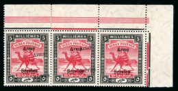 1906-11 5m Scarlet & Black With Ovpt Type A3 In Mint N.h. Top Right Corner Marginal Horiz. Strip Of Three Showing Overpr - Other & Unclassified