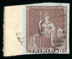 1851-55 1d Purple-brown Left Marginal With Full Selvedge, Used - Other & Unclassified