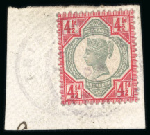 GB 1892 Jubilee 4 1/2d Green And Carmine On Piece Tied "Tristan Da Cunha" Cancel - Other & Unclassified