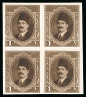 1923-34 King Fouad 1st Portrait Issue: 3m Dark Brown, Imperforate Colour Trial In The Colour Of The 5m Value, Block Of F - Other & Unclassified