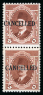 1923-34 King Fouad 1st Portrait Issue: 5m Red-brown, Unused Vertical Pair Overprint "CANCELLED" - Other & Unclassified