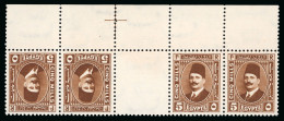 1927-37 King Fouad 2nd Portrait Issue: 5m Red-brown, Type II, Top Marginal Strip Of Four Showing Tête-bêche Gutter Pair - Autres & Non Classés