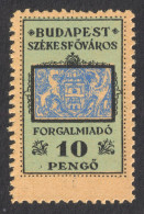 1945 - 1946 Hungary - BUDAPEST City Local ( Sales Tax ) Revenue Fiscal Stamp - 10 P - Used - Revenue Stamps