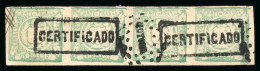 1868-72 1d Green Strip Of Four With A Boxed CERTIFICADO (type 114) Specific To Moyobamba And Moyobb - Collections (without Album)