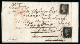 1840 1d Black Pl.6 TF With Three Margins On Entire, Redirected With Further 1d Black Pl.5 - Sammlungen