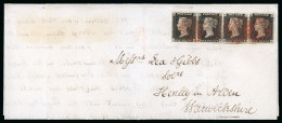 1840 1d Black Pl. 6 RC- RF Horizontal Strip Of Four Used On Entire Letter - Sammlungen