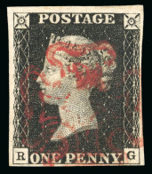 1840 1d Black Pl.6 RG With Four Good To Large Margins And Ruby MC - Sammlungen