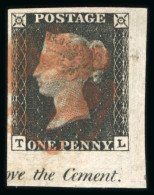 1840 1d Black Pl.6 TL Used Marginal Example From The Lower Right Corner Of The Sheet - Sammlungen