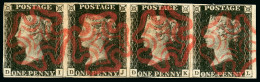 1840 1d Black Pl.7 DI-DL, Used Horizontal Strip Of Four - Sammlungen