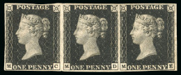 1840 1d. Black, Pl. 7, MC-ME, Mint Horizontal Strip Of Three - Sammlungen