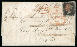 1840 1d Black Pl.7 RC With Fine To Good Margins On Cover From Glasgow To London, Redirected To France - Sammlungen