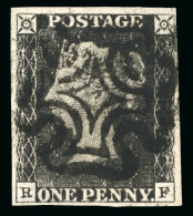 1840 1d Grey-black Pl.7 RF With Four Margins And Black MC - Sammlungen