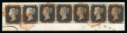 1840 1d Black Pl.8 ED-EE Pair And FH-FL Strip Of Five Tied To Piece - Sammlungen