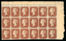 1841 1d Red Pl.9 AG-CL From The "black" Plate, In A Superb Mint Marginal Inscriptional Block Of 18 - Sammlungen