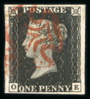1840 1d Black Pl.10 OE With Good To Large Margins And Neatly Struck By Red MC - Sammlungen