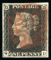 1840 1d Black Pl.10 QD With Good Even Margins And Neat Red MC - Sammlungen