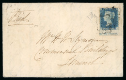 1840 2d Blue Pl.1 TL Lower Right Corner Marginal Inscription Example On Cover From Ireland - Collections