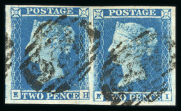 1841 2d Blue Pl.4 EH-EI Used Horizontal Pair With Inverted Wmk - Collections