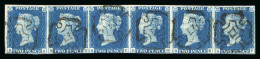 1840 2d Blue Pl.2 In Horizontal Strip Of 6 Cancelled With Six Fine Strikes Of The York Distinctive MC In Black - Collections