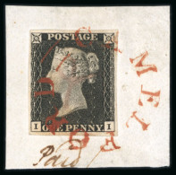 1840 1d. Black, Pl.2, II Tied By Almost Perfect Strike Of The Rare "CAMELFORD" Town Cancel In Red - Collections